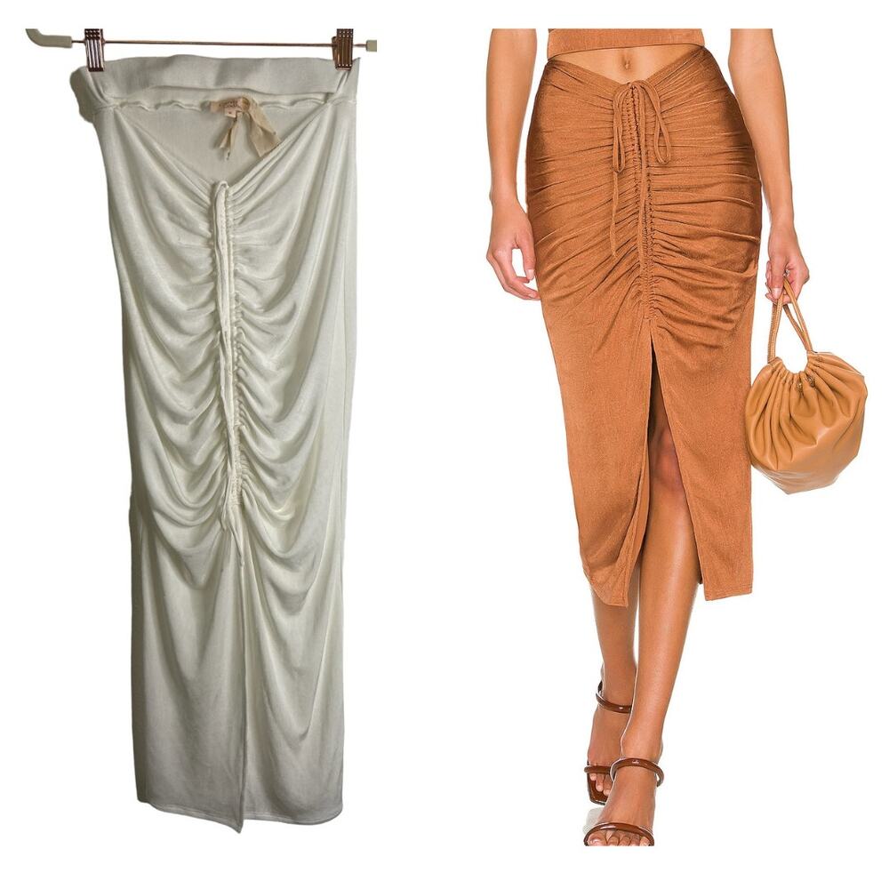 Camila Coelho Janelle Midi Skirt Ruched Drawstring Waist Cut Out Summer S